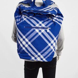 Burberry Blue/White Check Nylon Knight Roll Backpack Bag